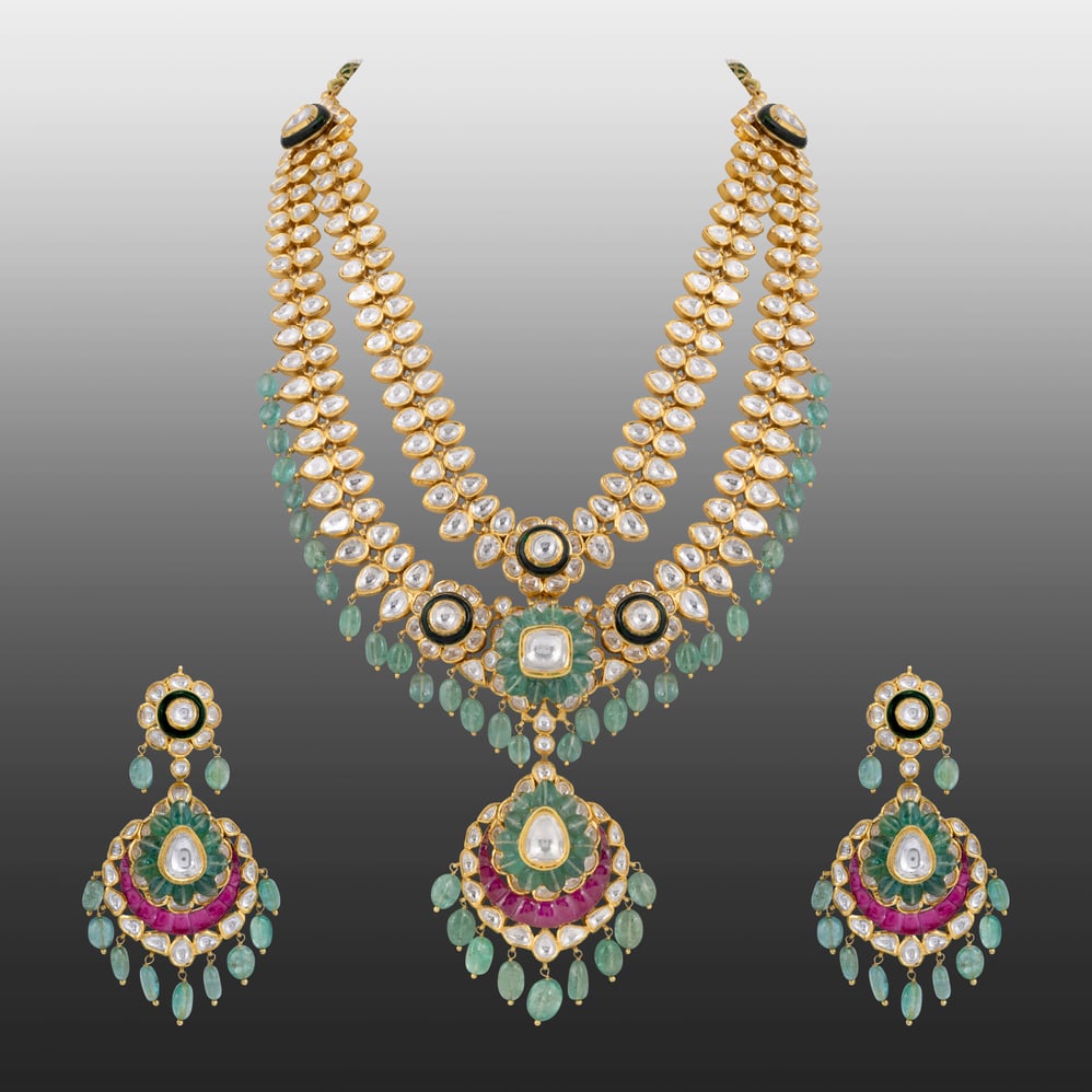 Two-Layer Polki Bridal Set with Ruby Talaf & Emerald Drops