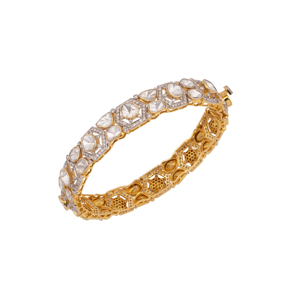 Open-Setting Hexagonal Polki Bangle with Full-Cut Diamonds