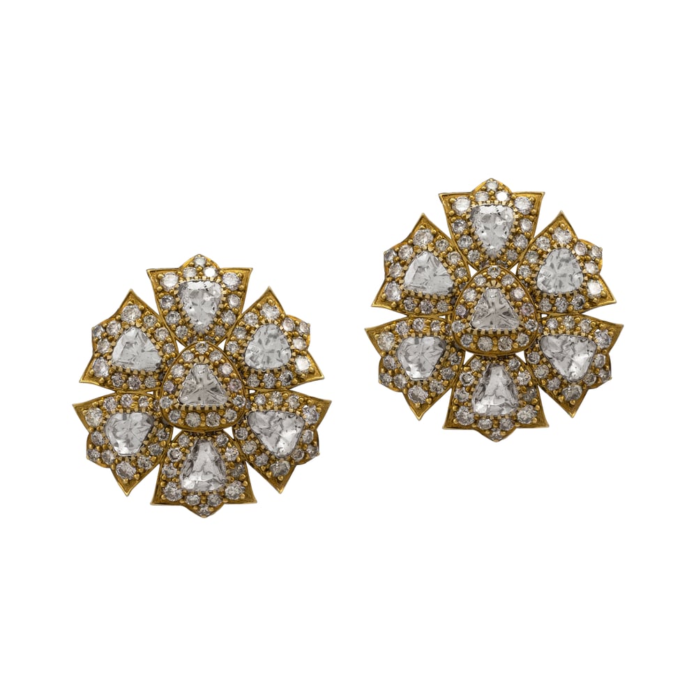 Antique-Finish Floral Polki Stud Earrings