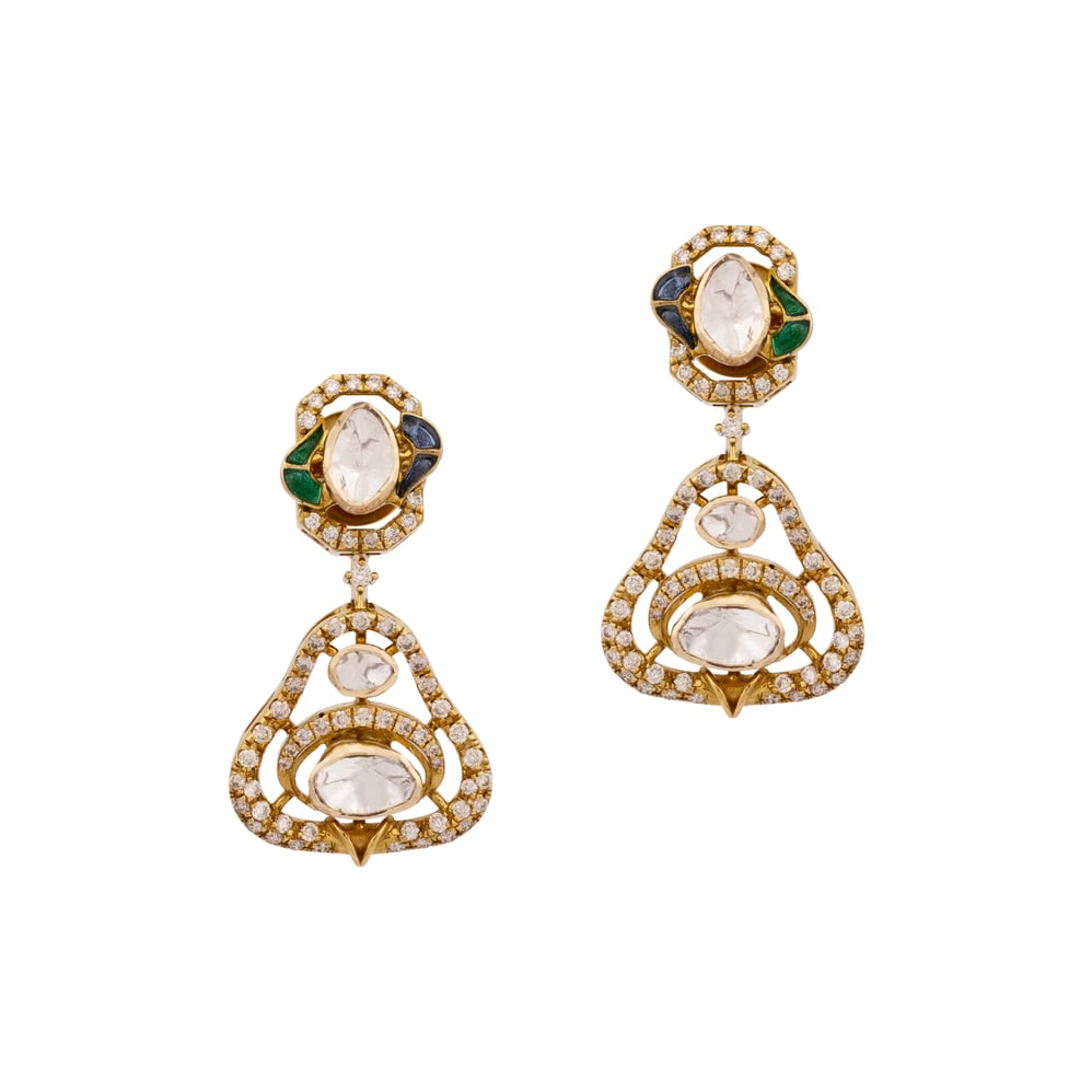 Polki Drop Earring with Blue-Green Talaf Detailing