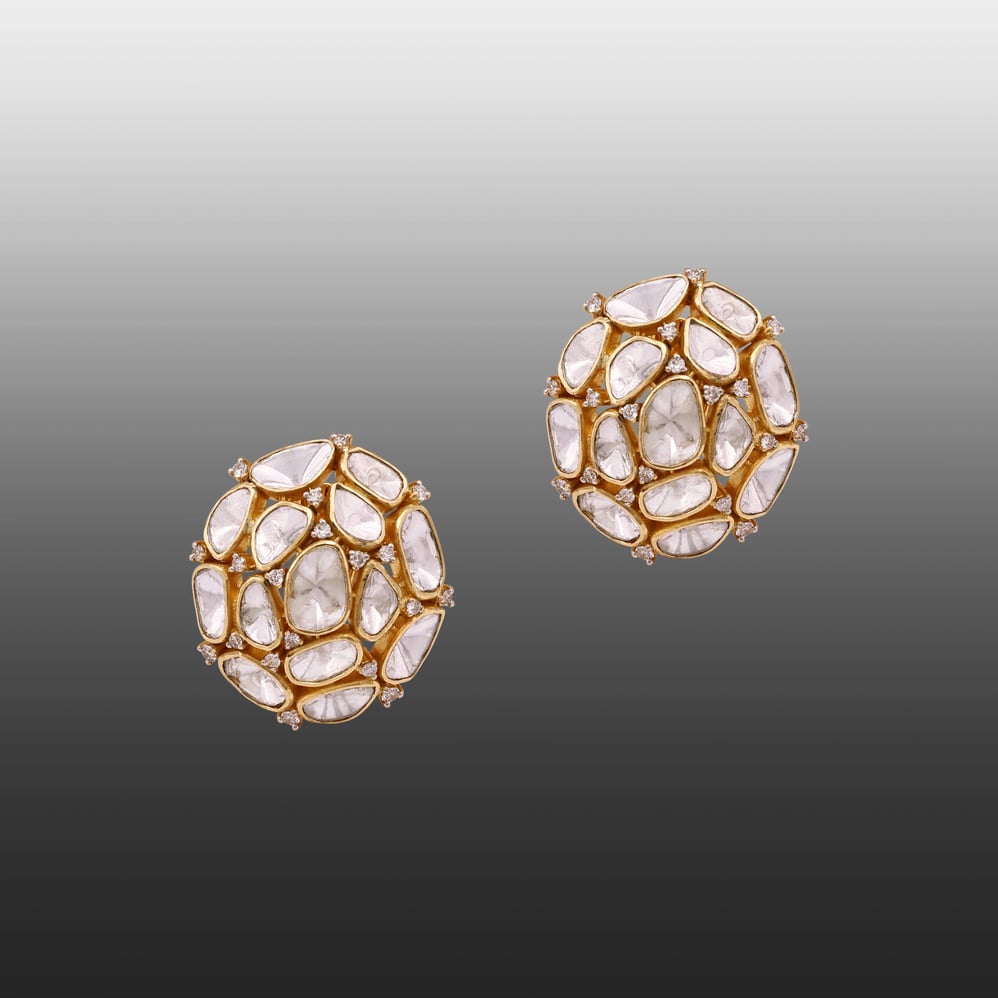 Polki Cluster Studs with Full-Cut Diamond Highlights