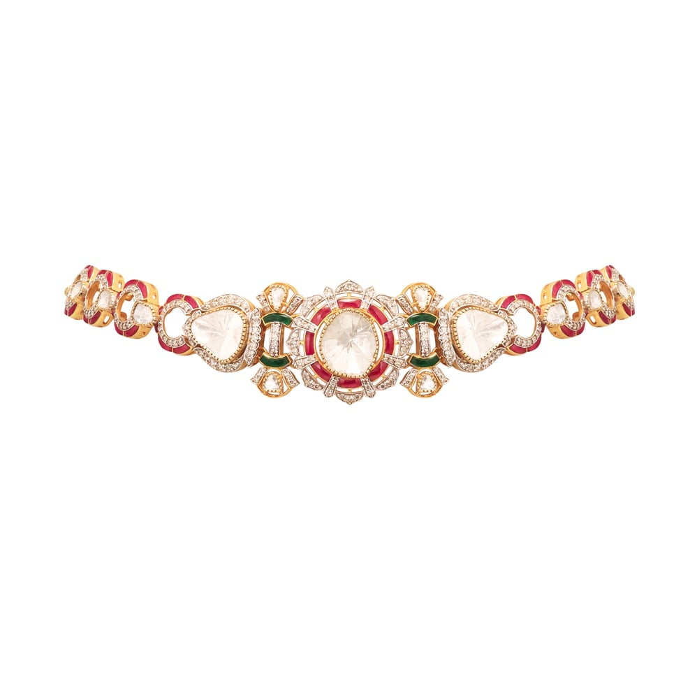 Sleek Polki Choker with Ruby-Emerald Talaf