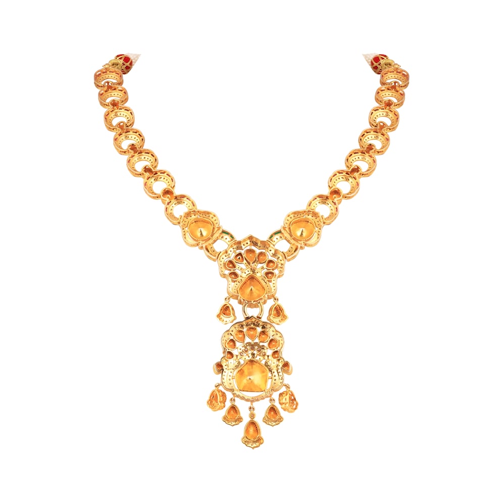 Double Polki Pendant Necklace with Ruby-Emerald Talaf