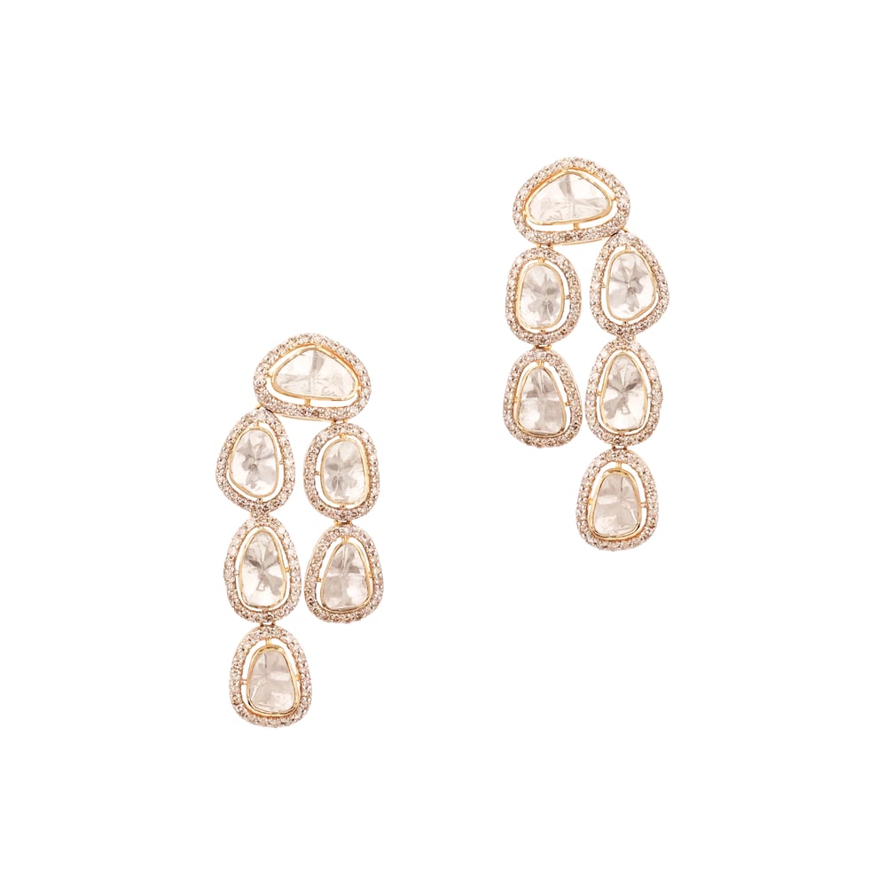 Cascading Polki Earring with Diamond Border