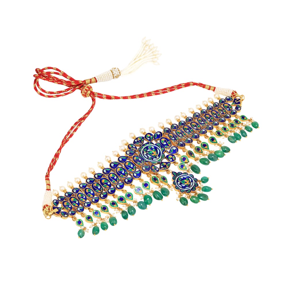 Polki Choker with Ruby Cabochon and Emerald Beads