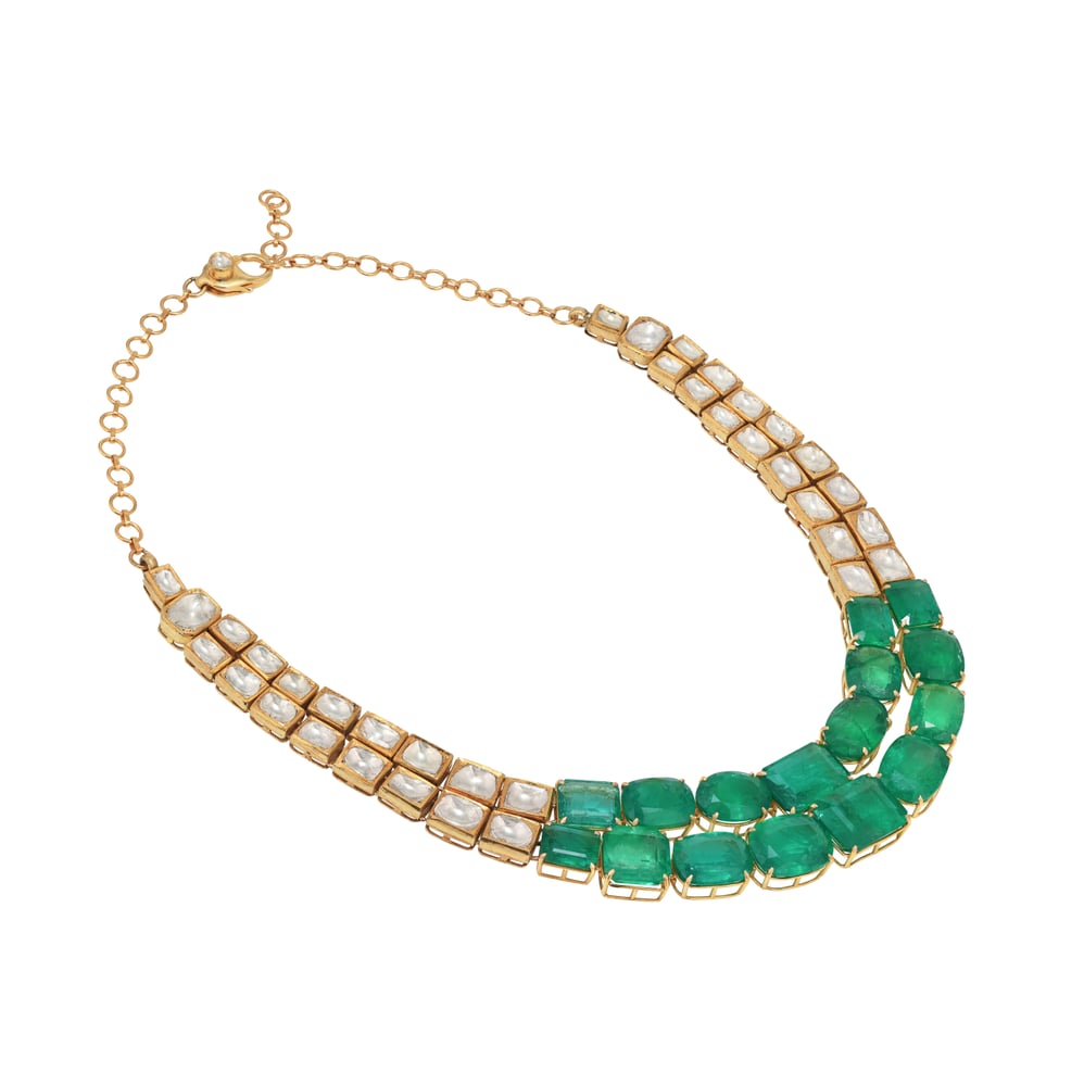 Emerald and Polki Double-Line Necklace