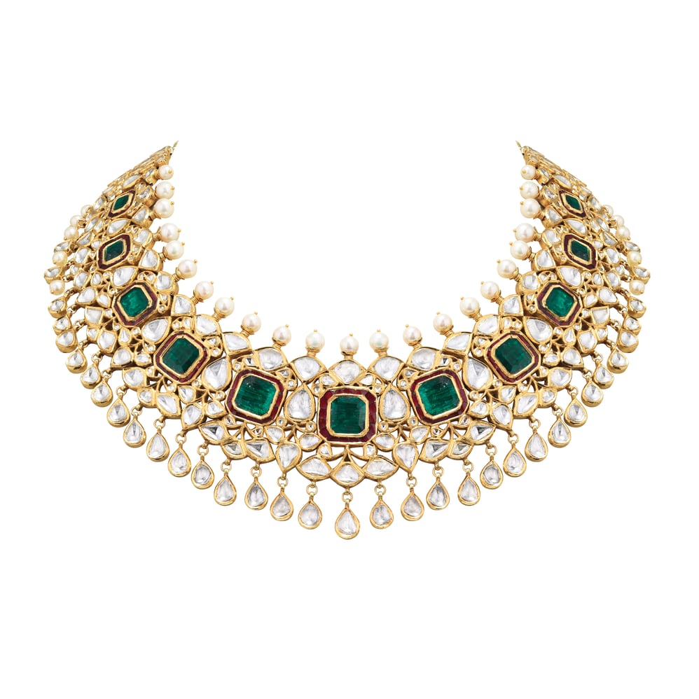 Traditional Polki Jadau with Emerald-Ruby Accents