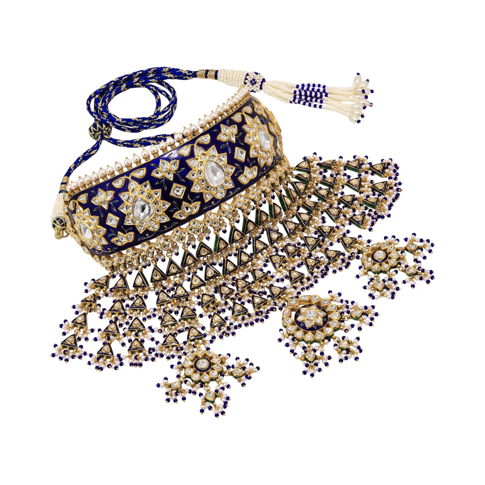 Blue Meenakari Choker with Triangular Polki Layers
