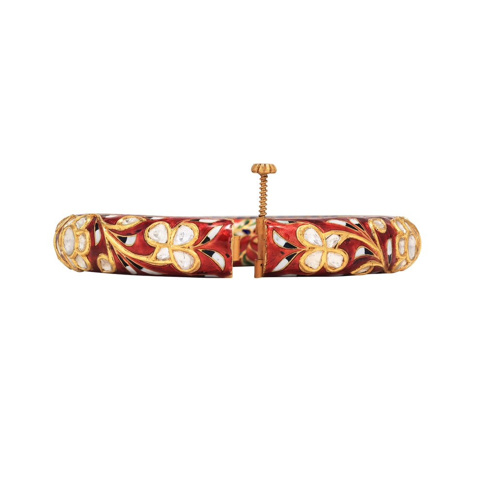 Red Meenakari Polki Bangle with Floral Detailing