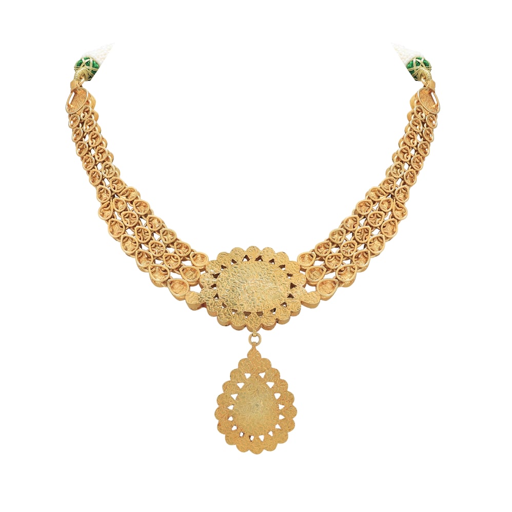 Pear Polki Necklace with Emerald Drop