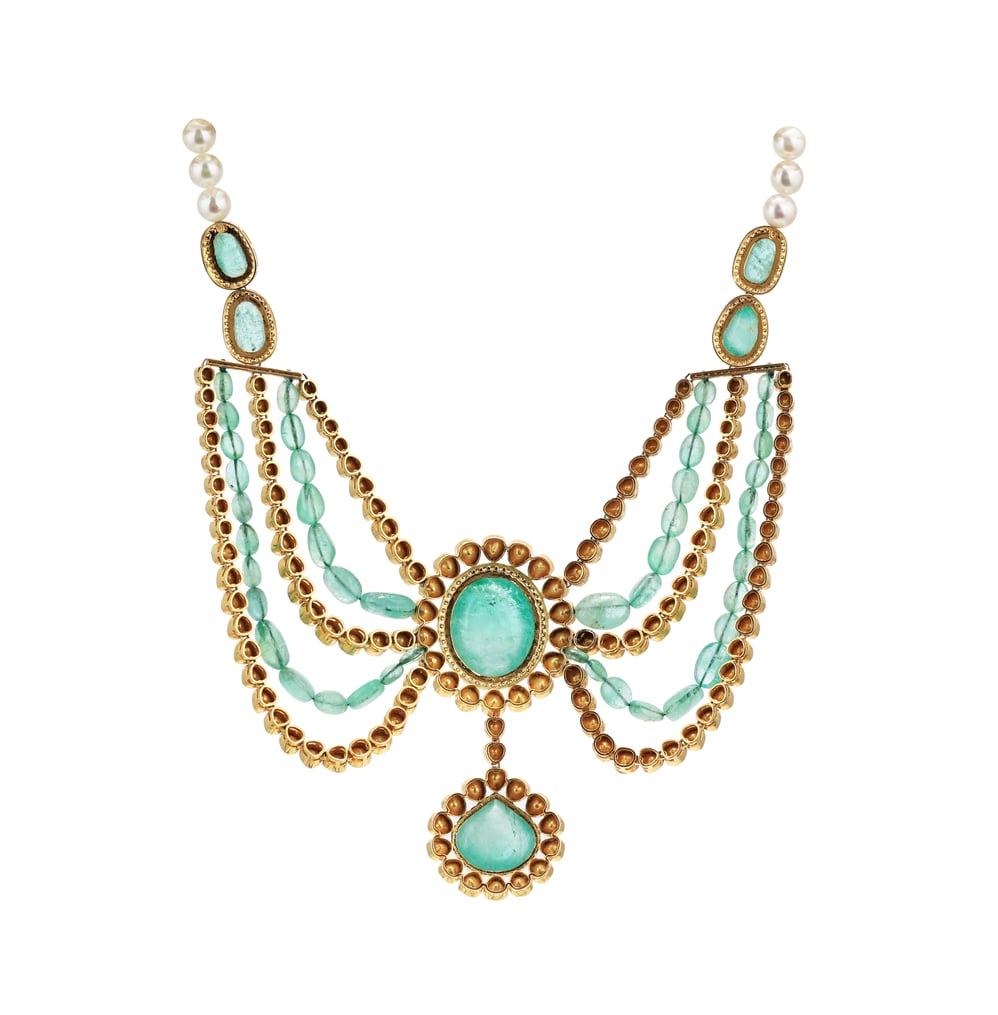 Cabochon Emerald Collar with Polki Layering