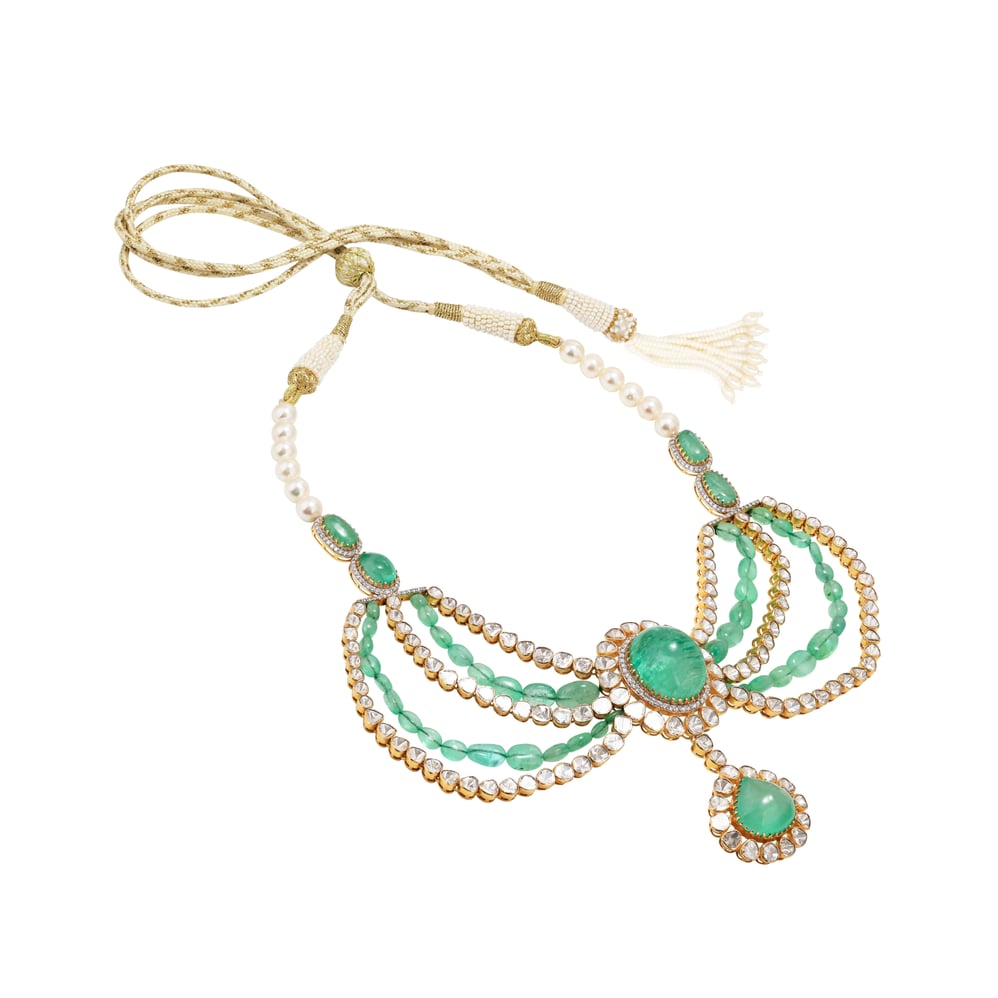 Cabochon Emerald Collar with Polki Layering