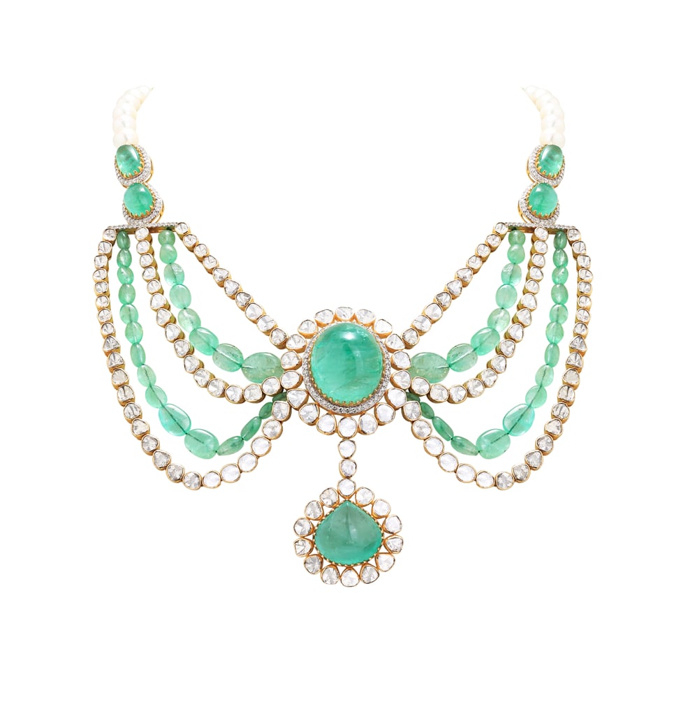 Cabochon Emerald Collar with Polki Layering