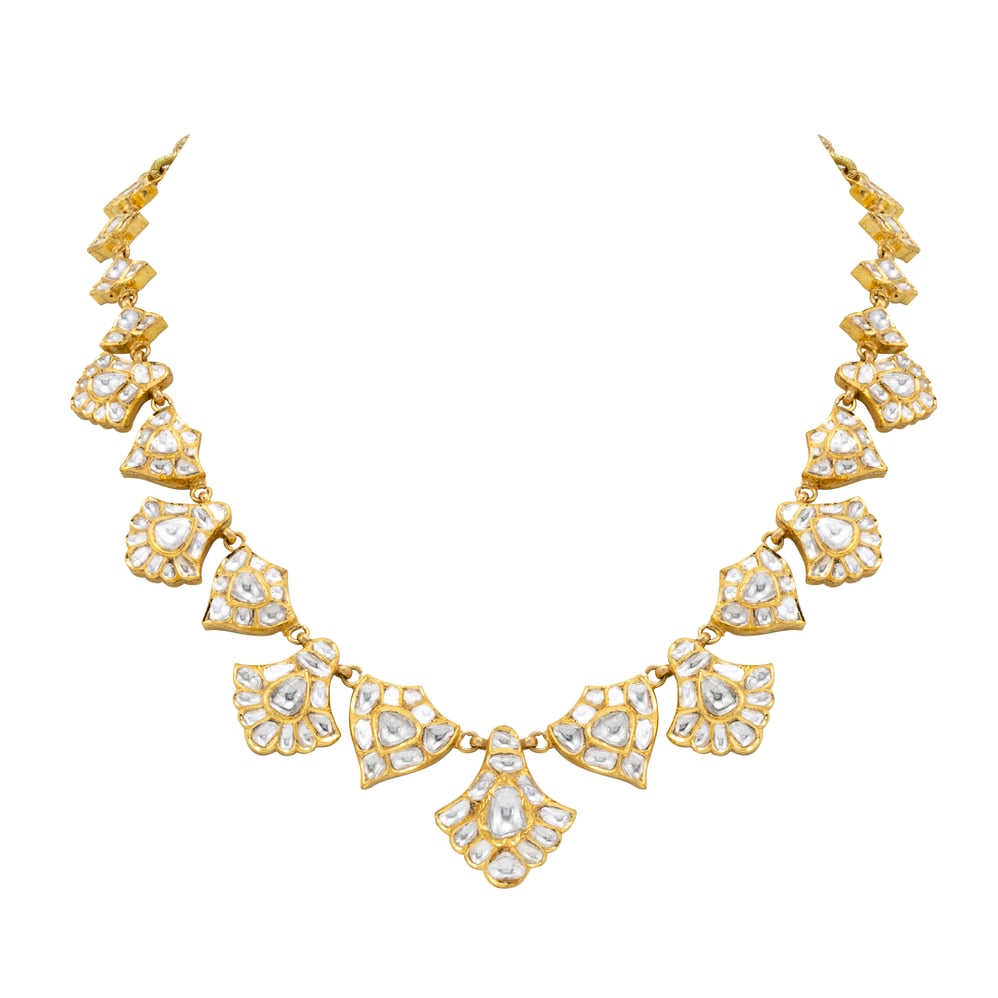 Gold and Polki Fan Motif Necklace