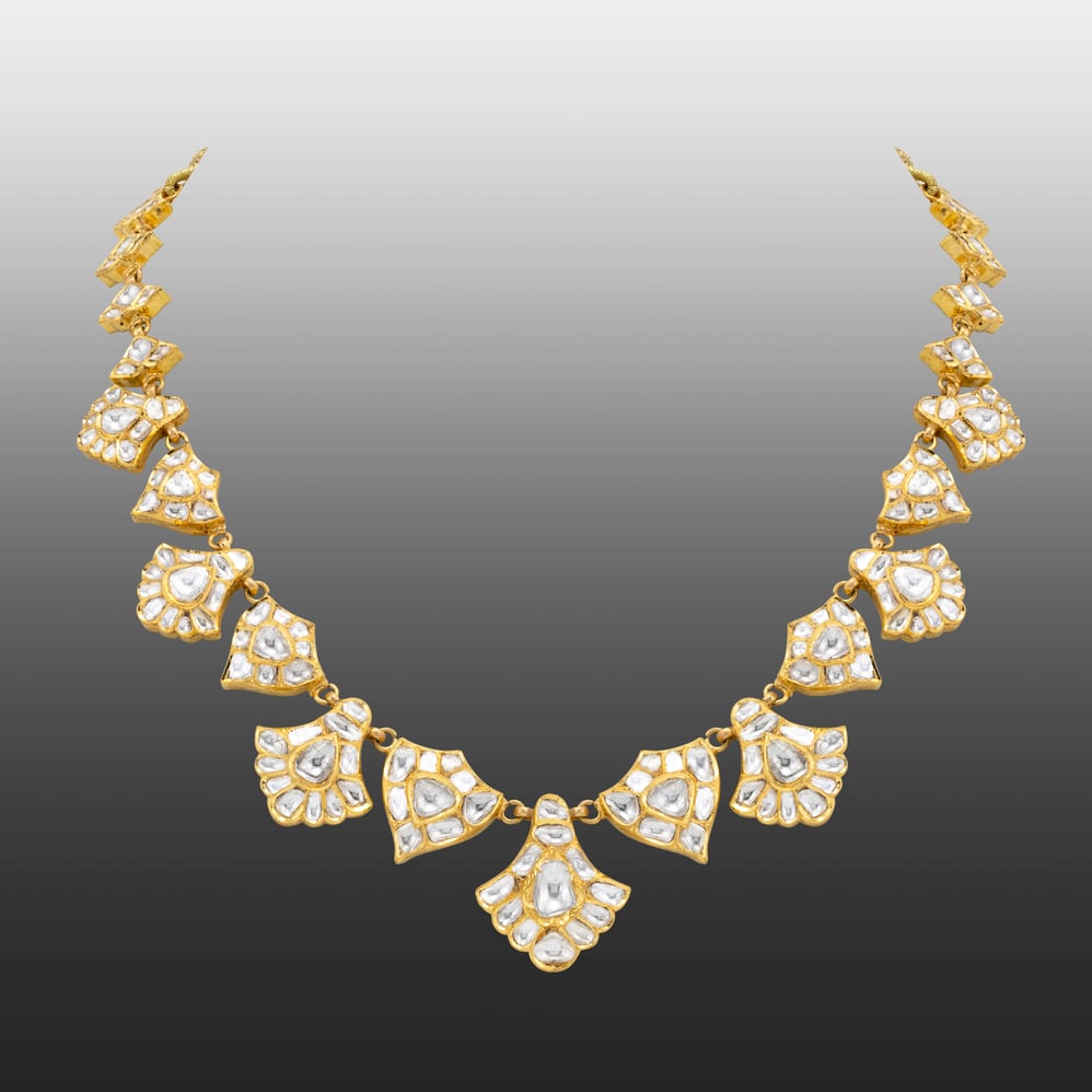 Gold and Polki Fan Motif Necklace