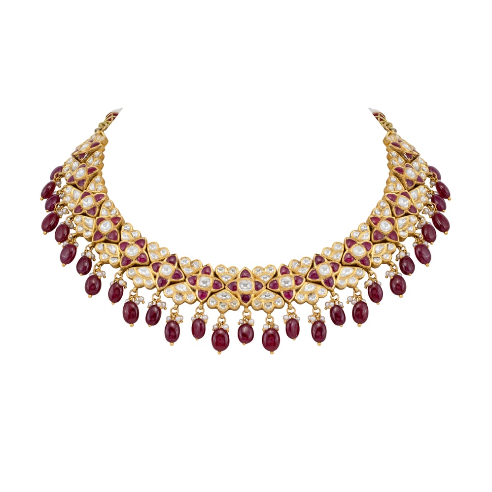 Ruby Guluband Necklace with Polki Cluster