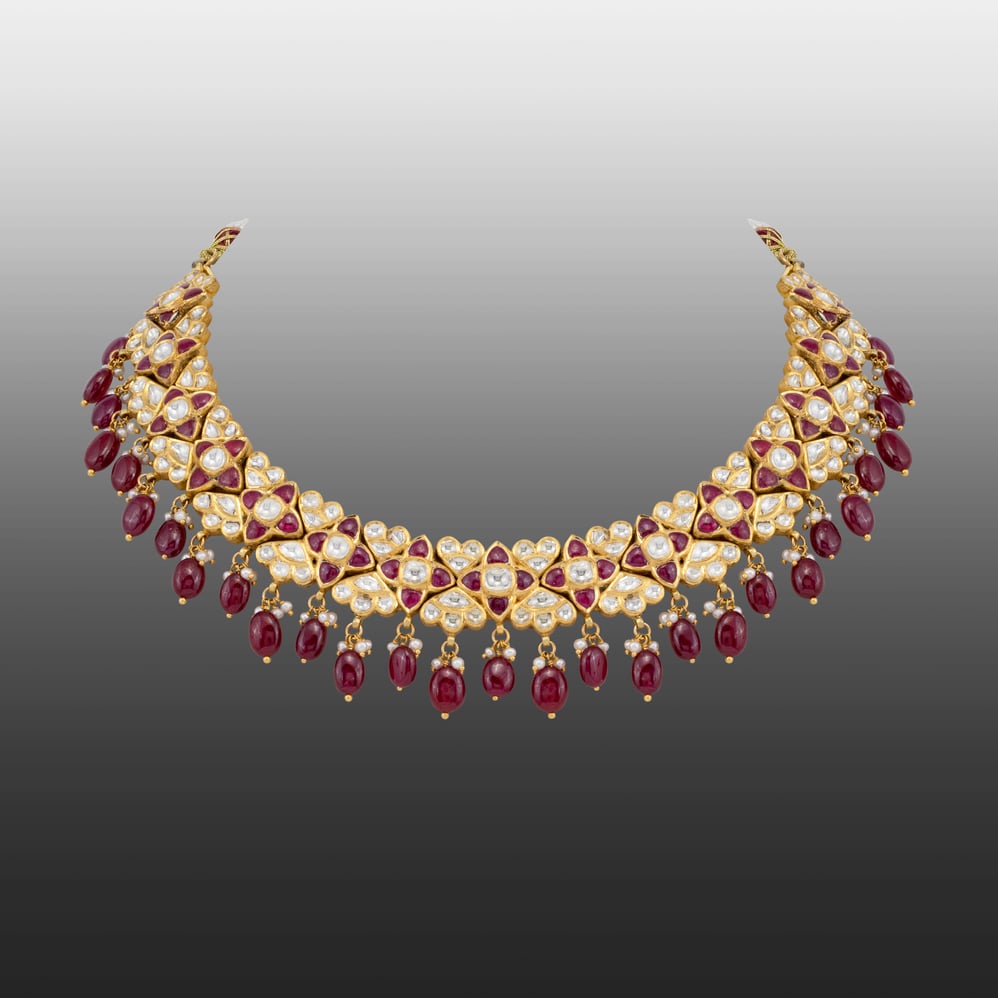 Ruby Guluband Necklace with Polki Cluster