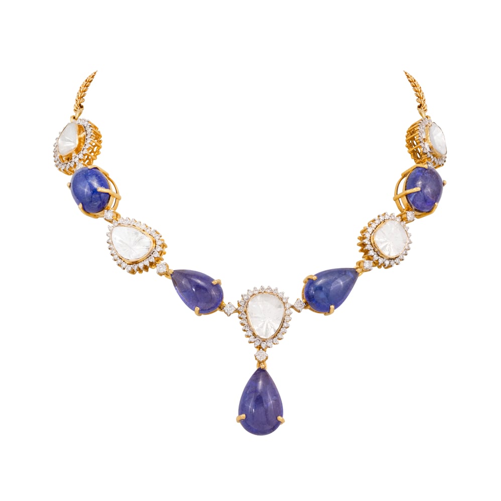 Tanzanite Pear Drops with Polki Diamond Necklace