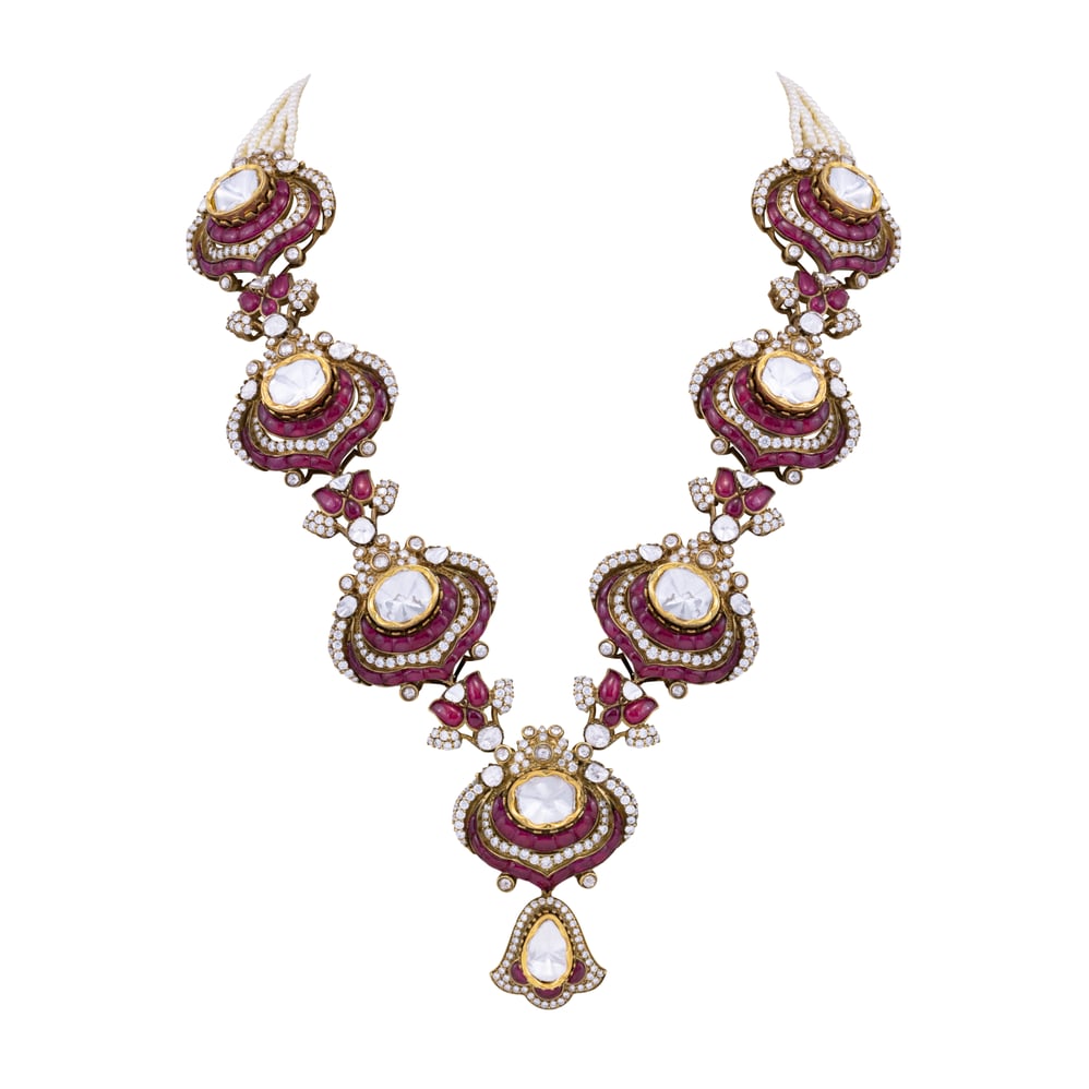 Grand Ruby Polki Necklace with Layered Detailing