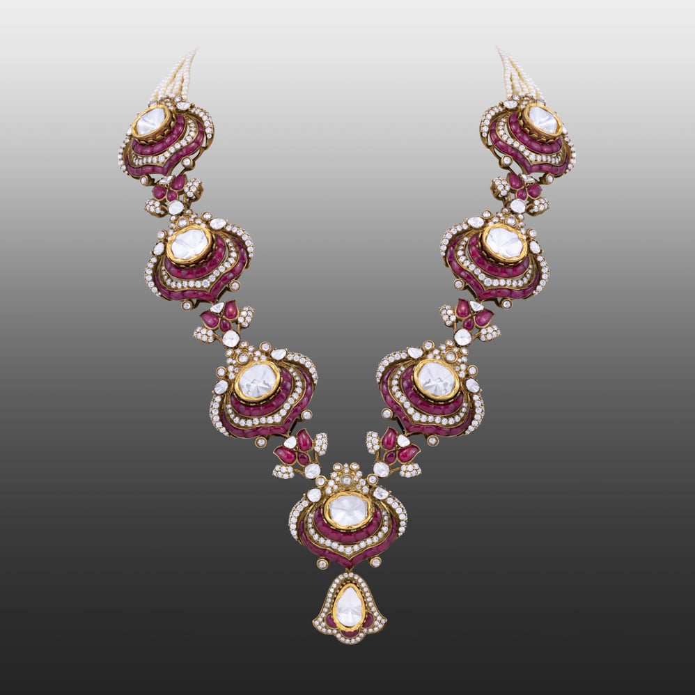 Grand Ruby Polki Necklace with Layered Detailing