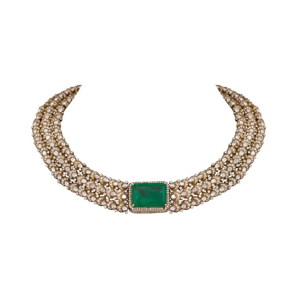 Mesh Polki Hasli with Emerald Center