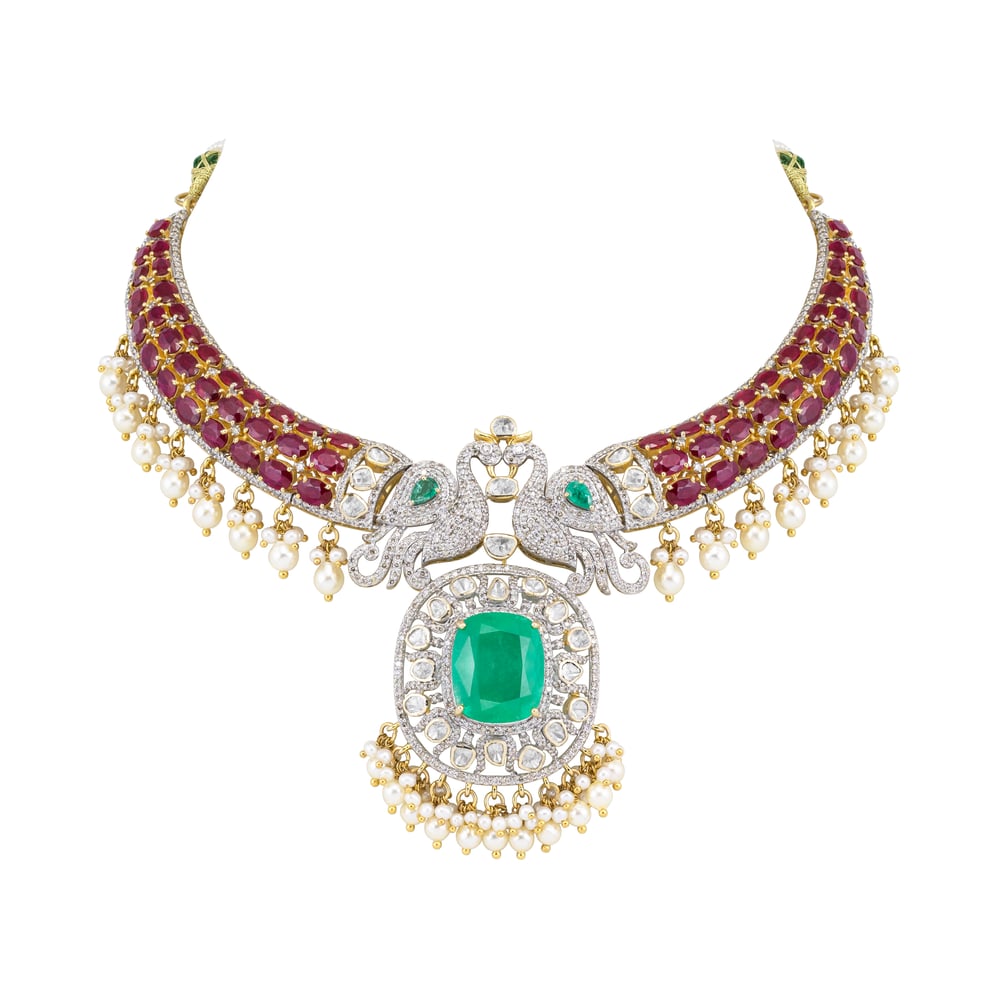 Emerald Statement Hasli with Twin Peacocks