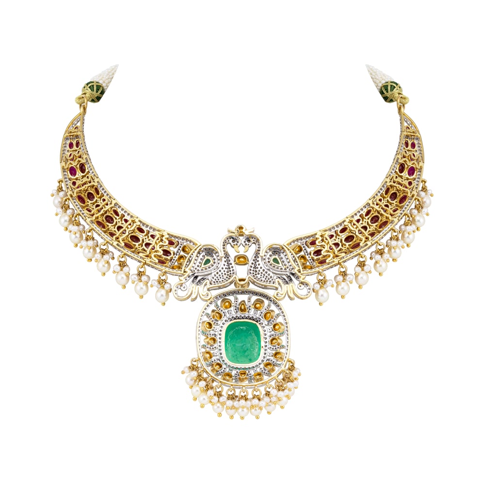 Emerald Statement Hasli with Twin Peacocks