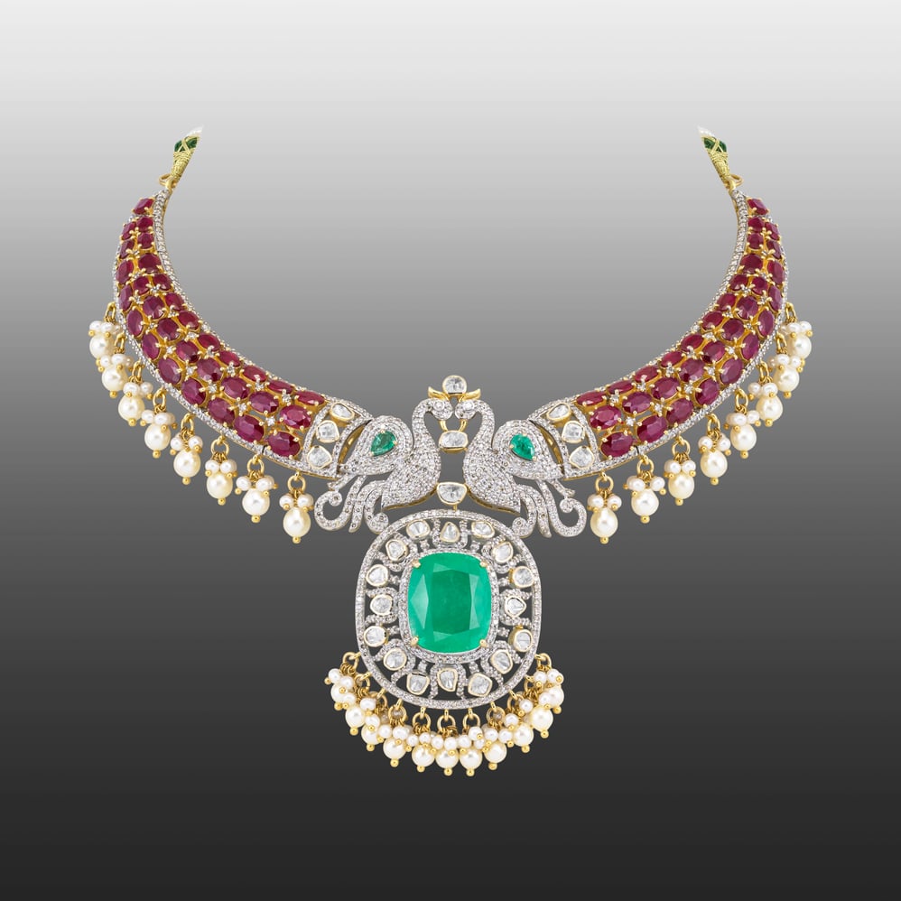 Emerald Statement Hasli with Twin Peacocks