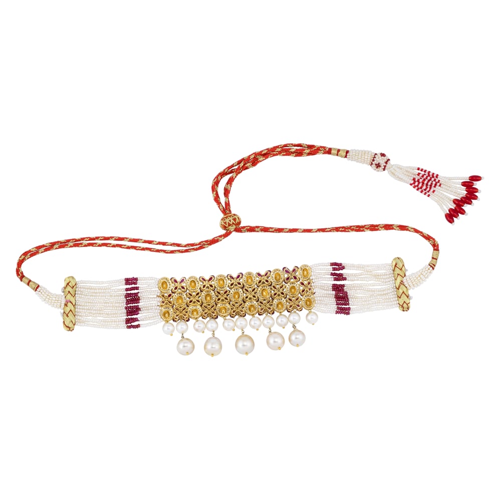 Ruby and Polki Choker with Pearl Strands