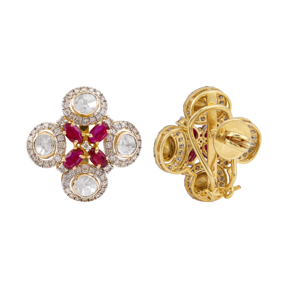 Ruby-Polki Cluster Studs