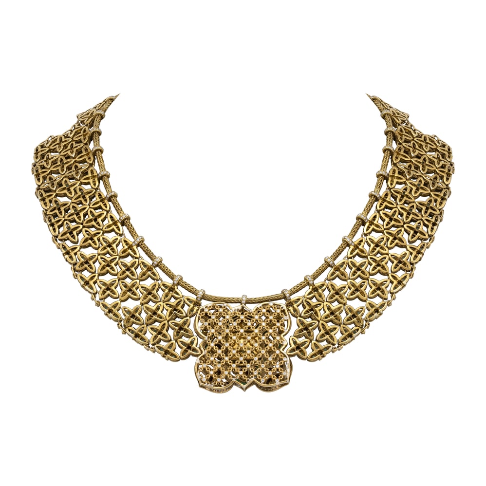 Emerald Cabochon Mesh Necklace