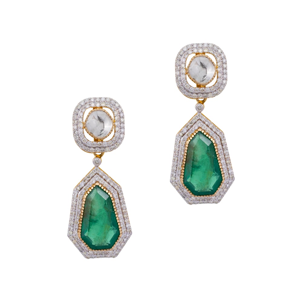 Geometric Emerald Drops with Polki Top