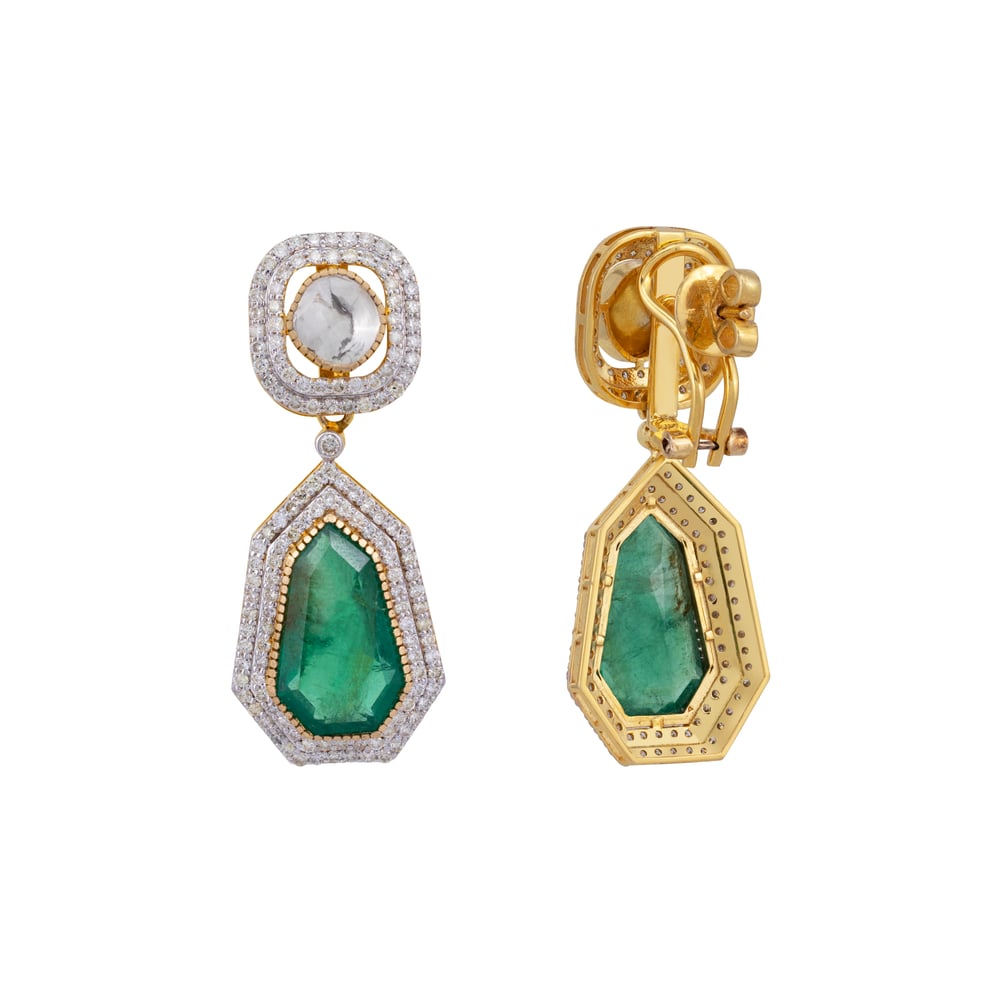 Geometric Emerald Drops with Polki Top