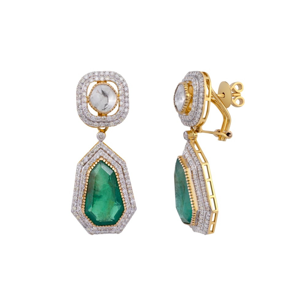 Geometric Emerald Drops with Polki Top