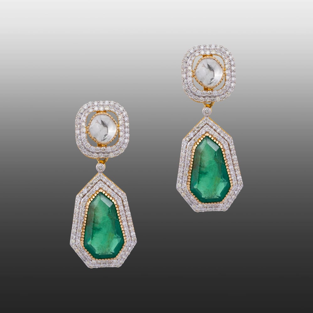 Geometric Emerald Drops with Polki Top