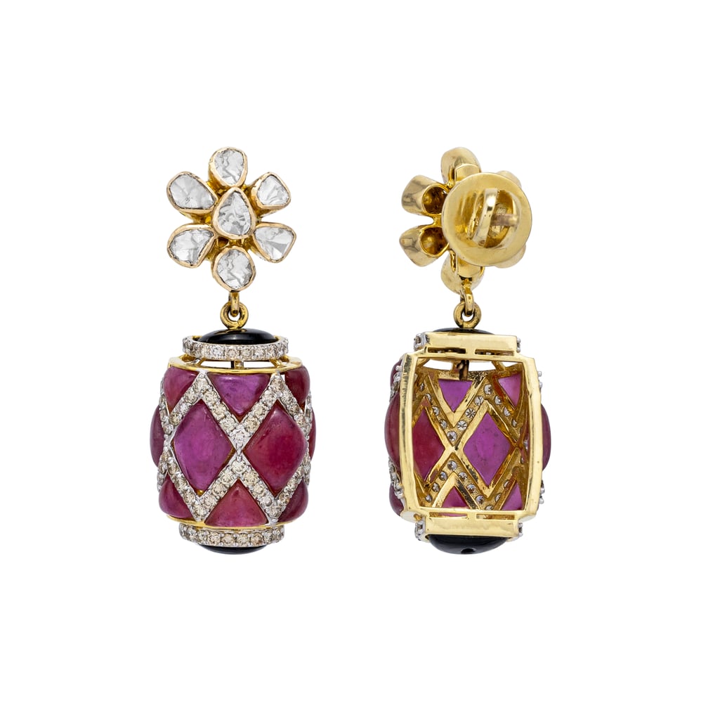 Navratna Bead Necklace with Floral Accents