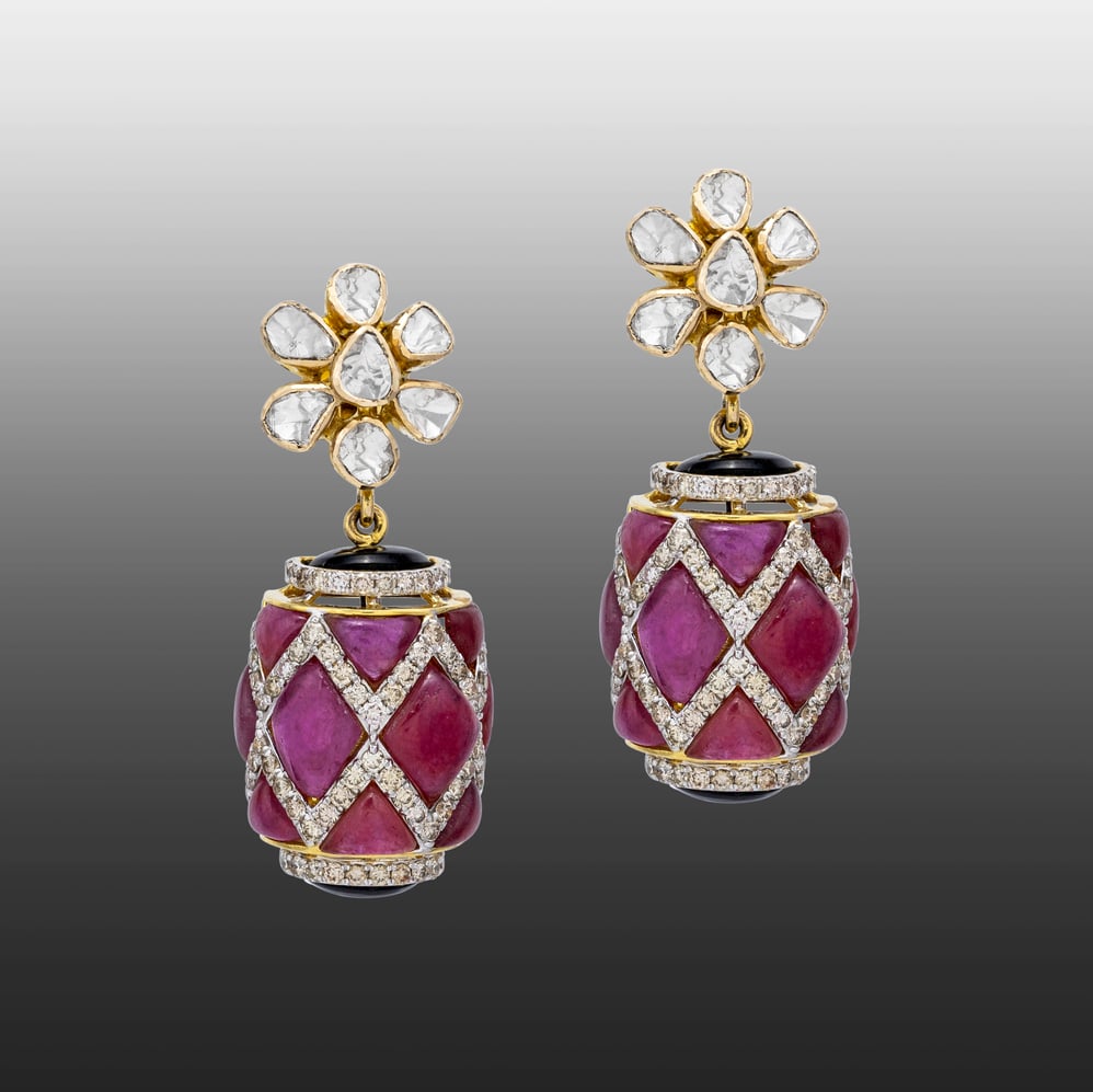 Navratna Bead Necklace with Floral Accents