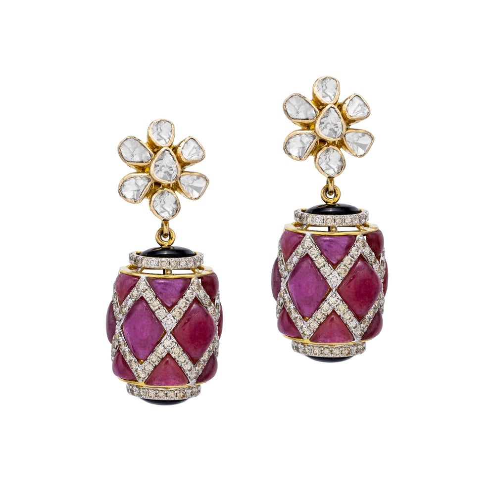 Polki Earrings with Floral Accents