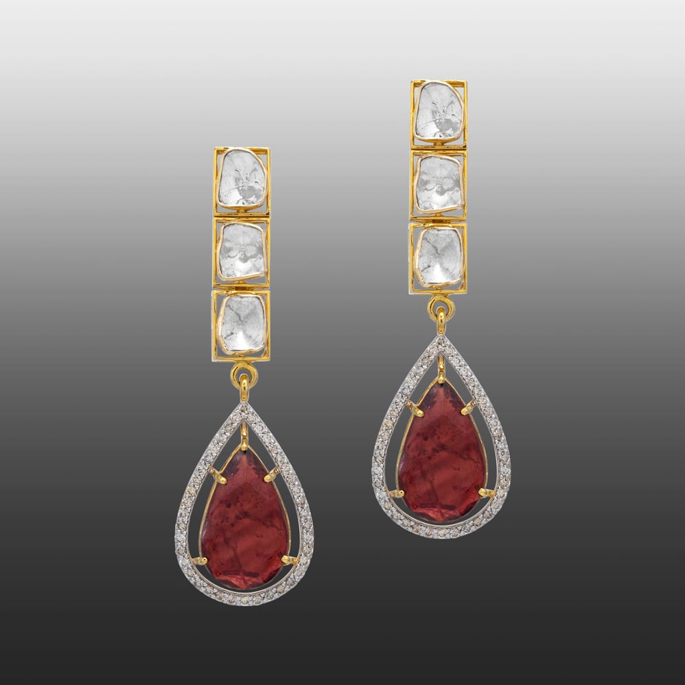 Polki Dangler Earrings with Tourmaline Drops