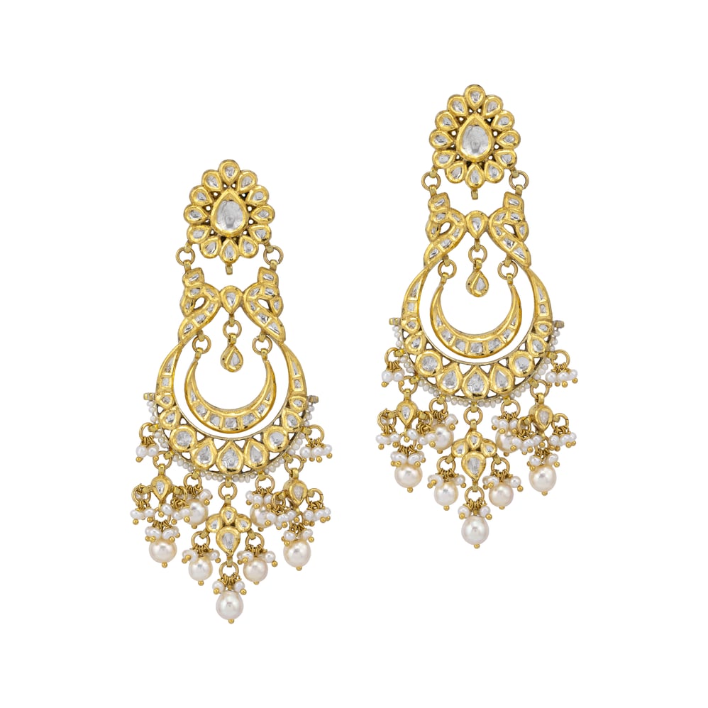 Gold Polki Danglers with Japanese Pearls