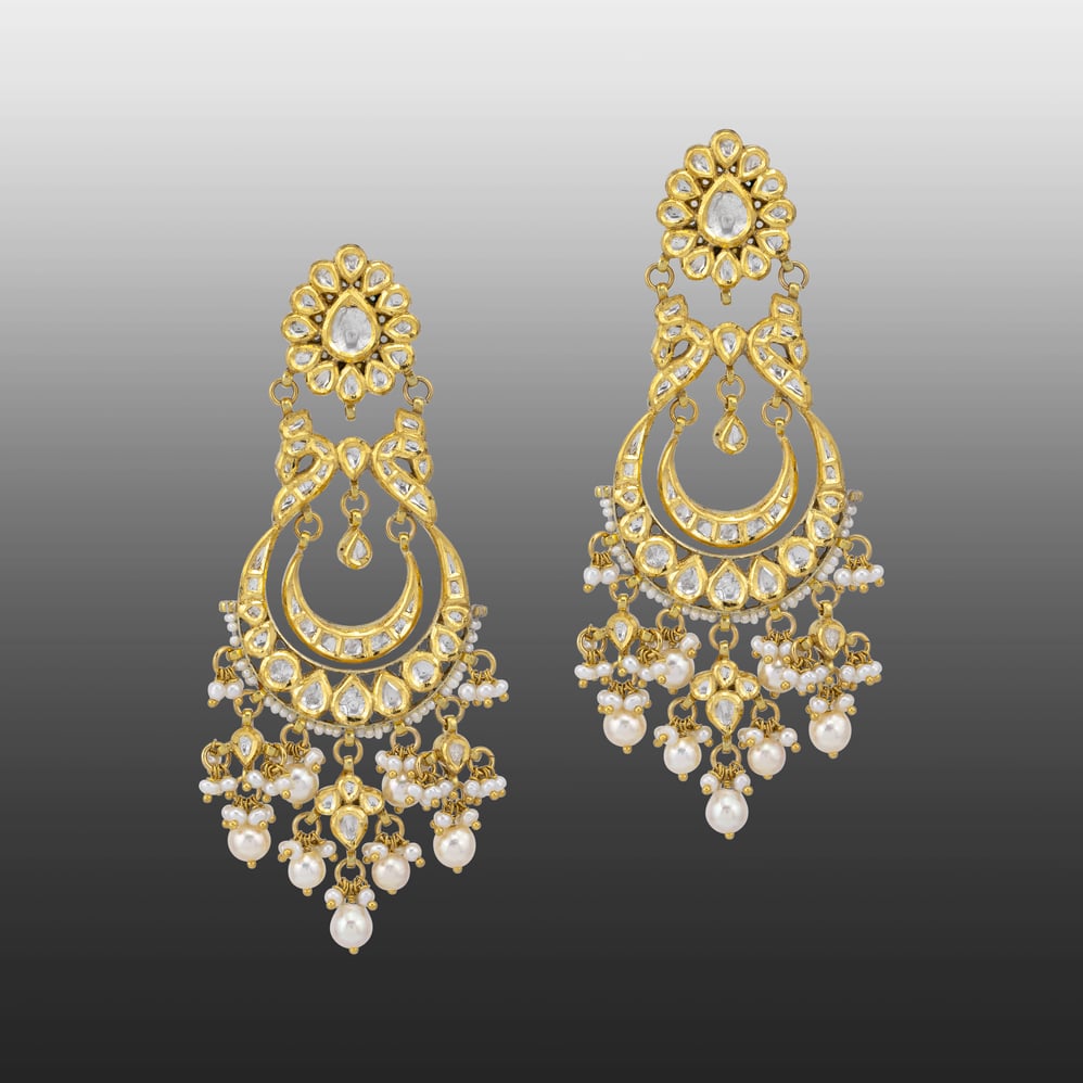Gold Polki Danglers with Japanese Pearls