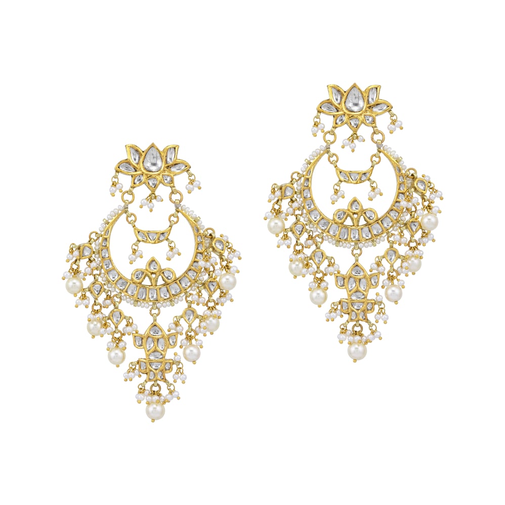 Pearl Drop Danglers with Polki
