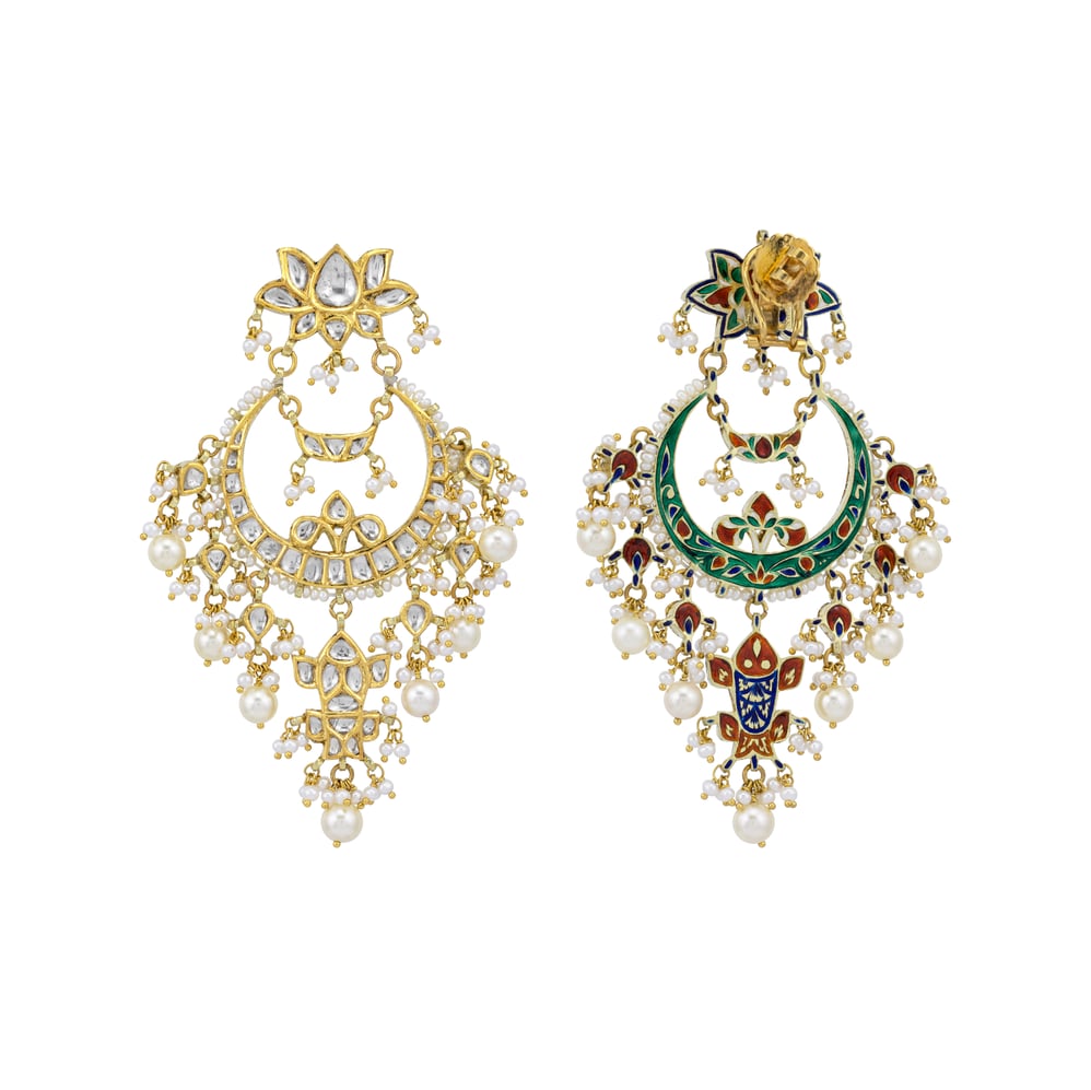 Pearl Drop Danglers with Polki