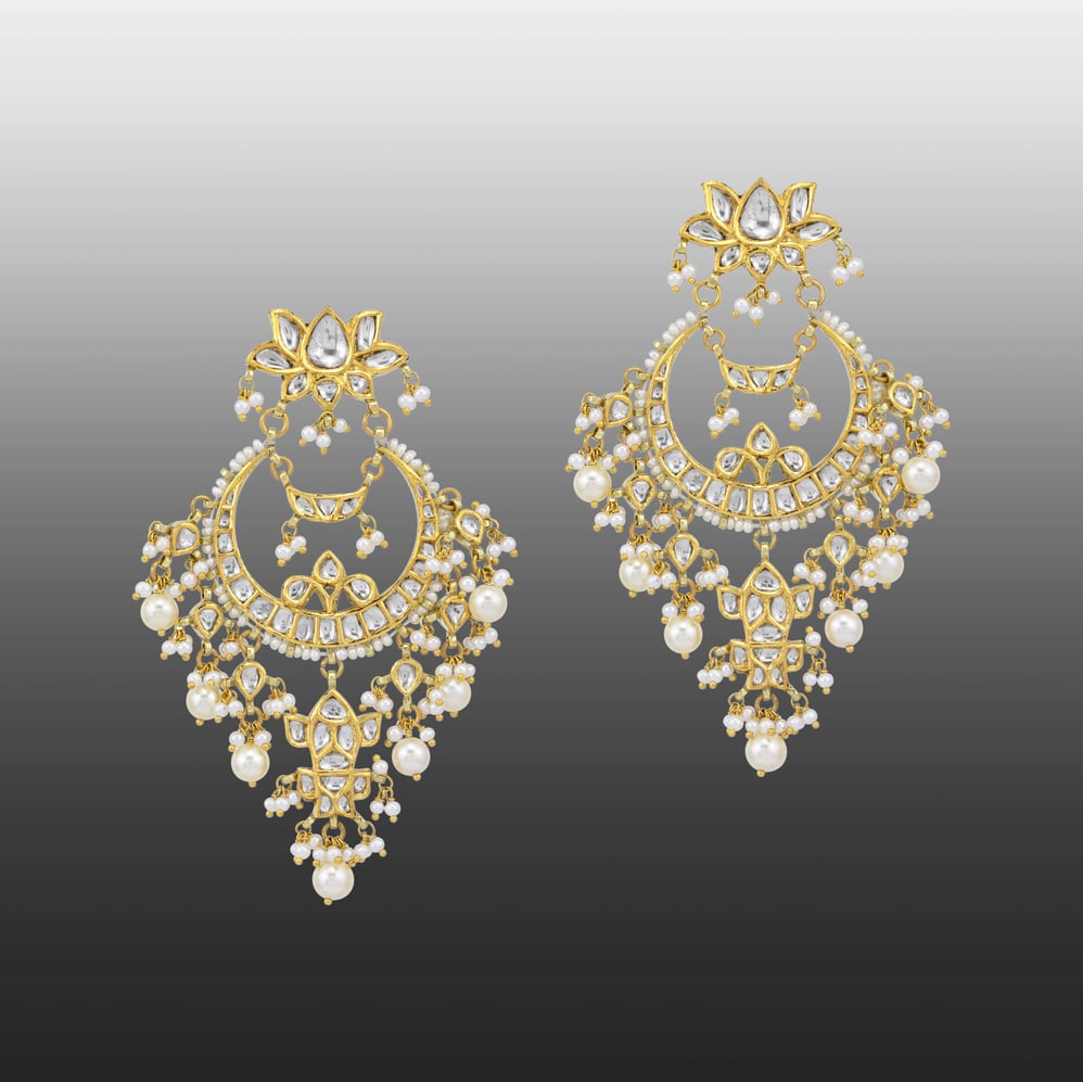 Pearl Drop Danglers with Polki