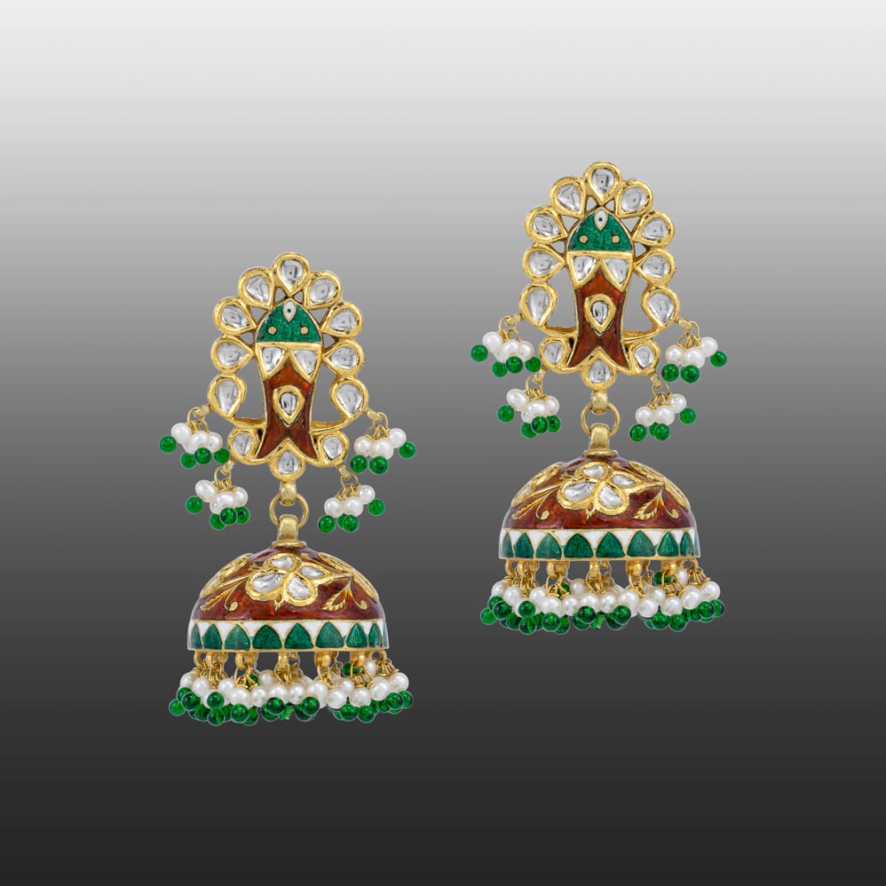 Floral Polki Jhumkas with Pearl fringe