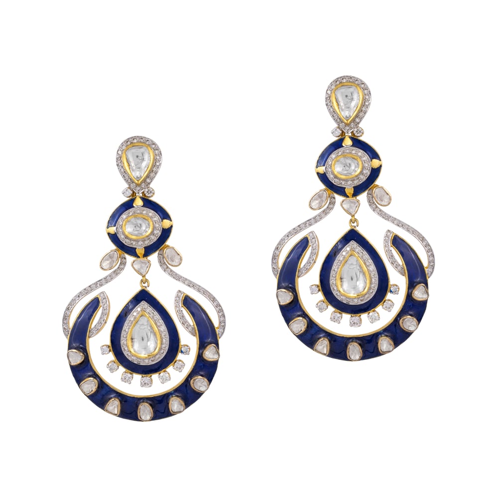 Deep Blue Enamel Polki Danglers