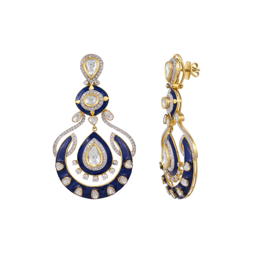 Deep Blue Enamel Polki Danglers