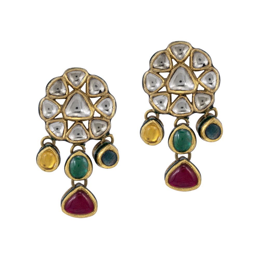 Multicolor Gemsone & Polki Dangle Earrings
