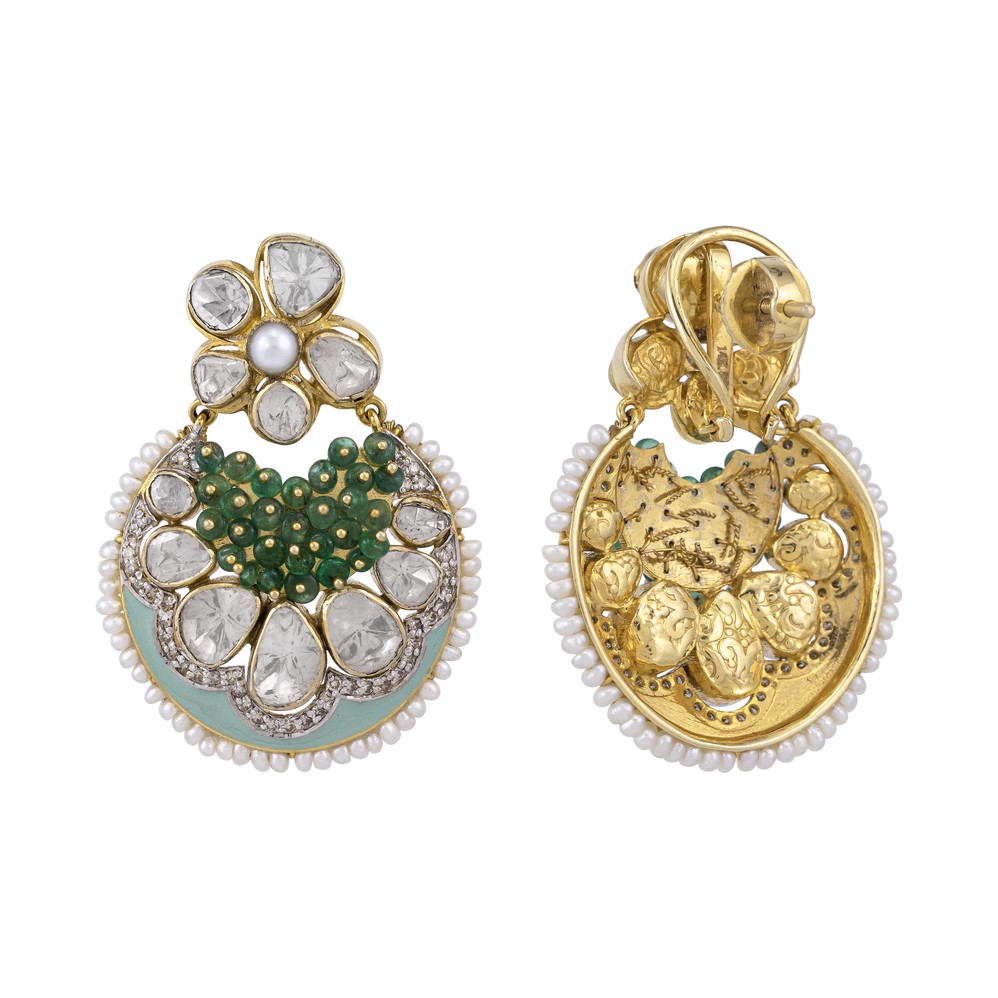 Emerald Bead Cluster Studs with Meenakari