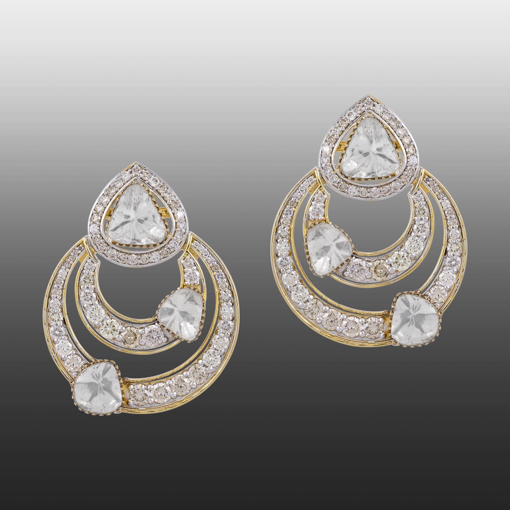 Concentric Polki Danglers with Teardrop Stud
